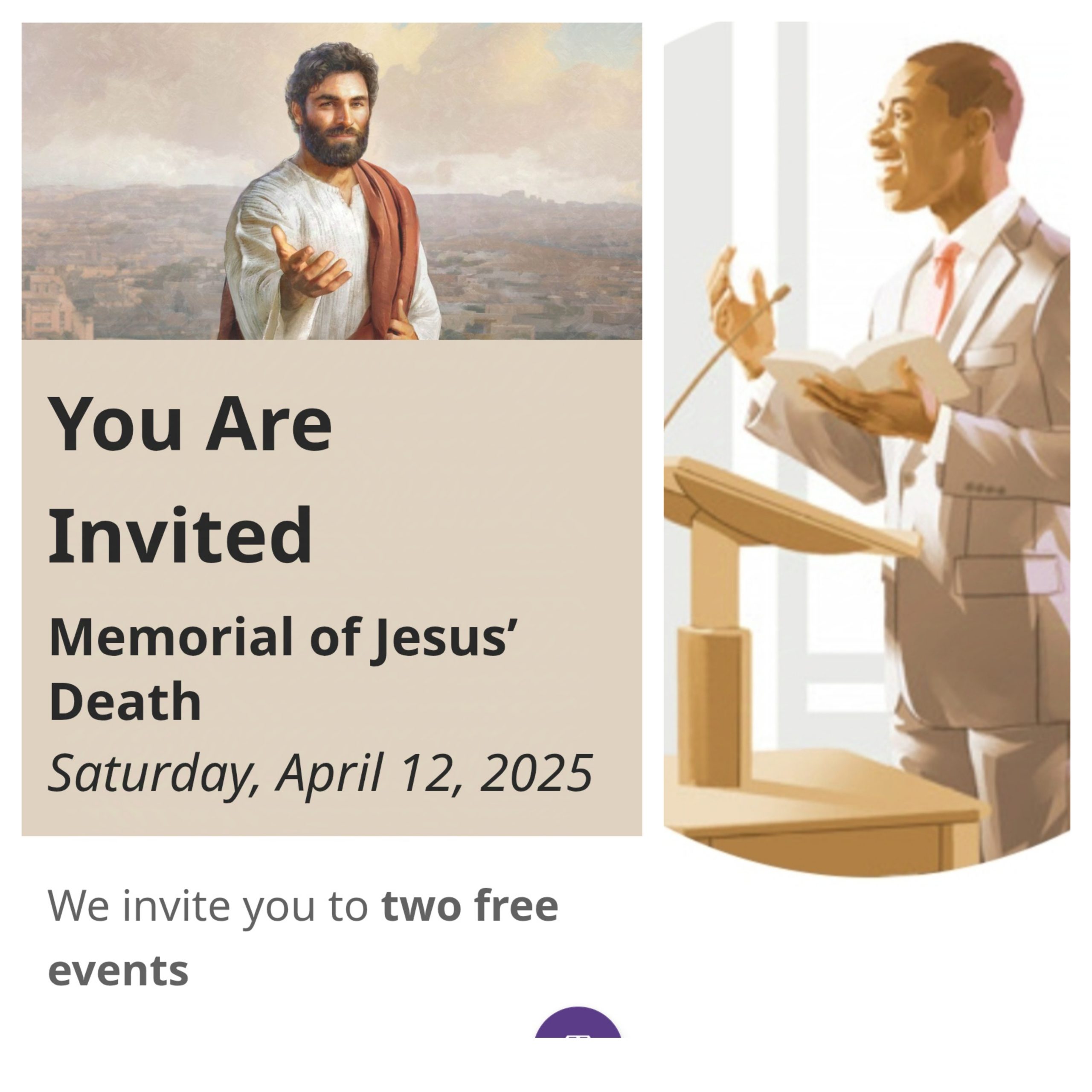 Jehovah’s Witnesses  Invite All To Memorial and Special Talk.