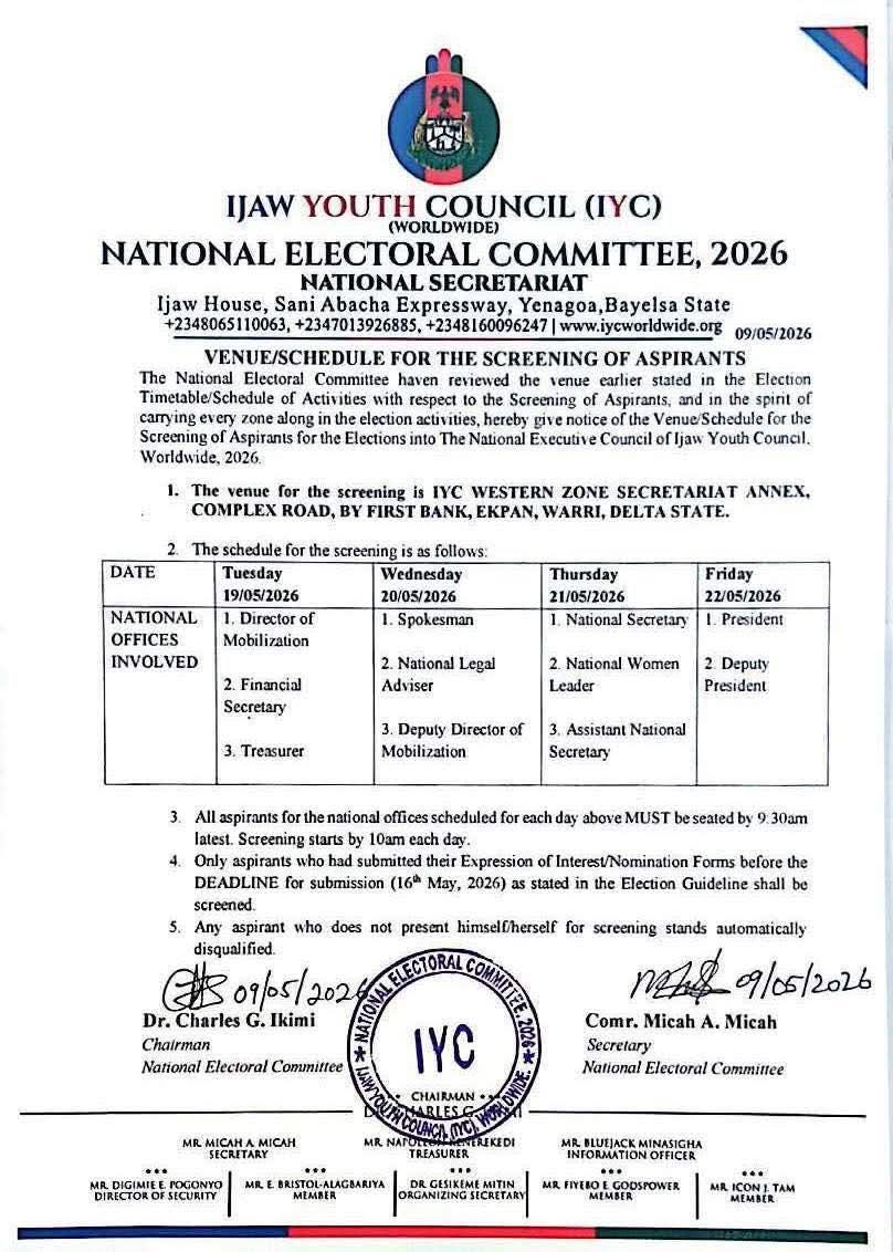 IYC Elections: National Electoral Committee Begins Screening of Aspirants in Warri.